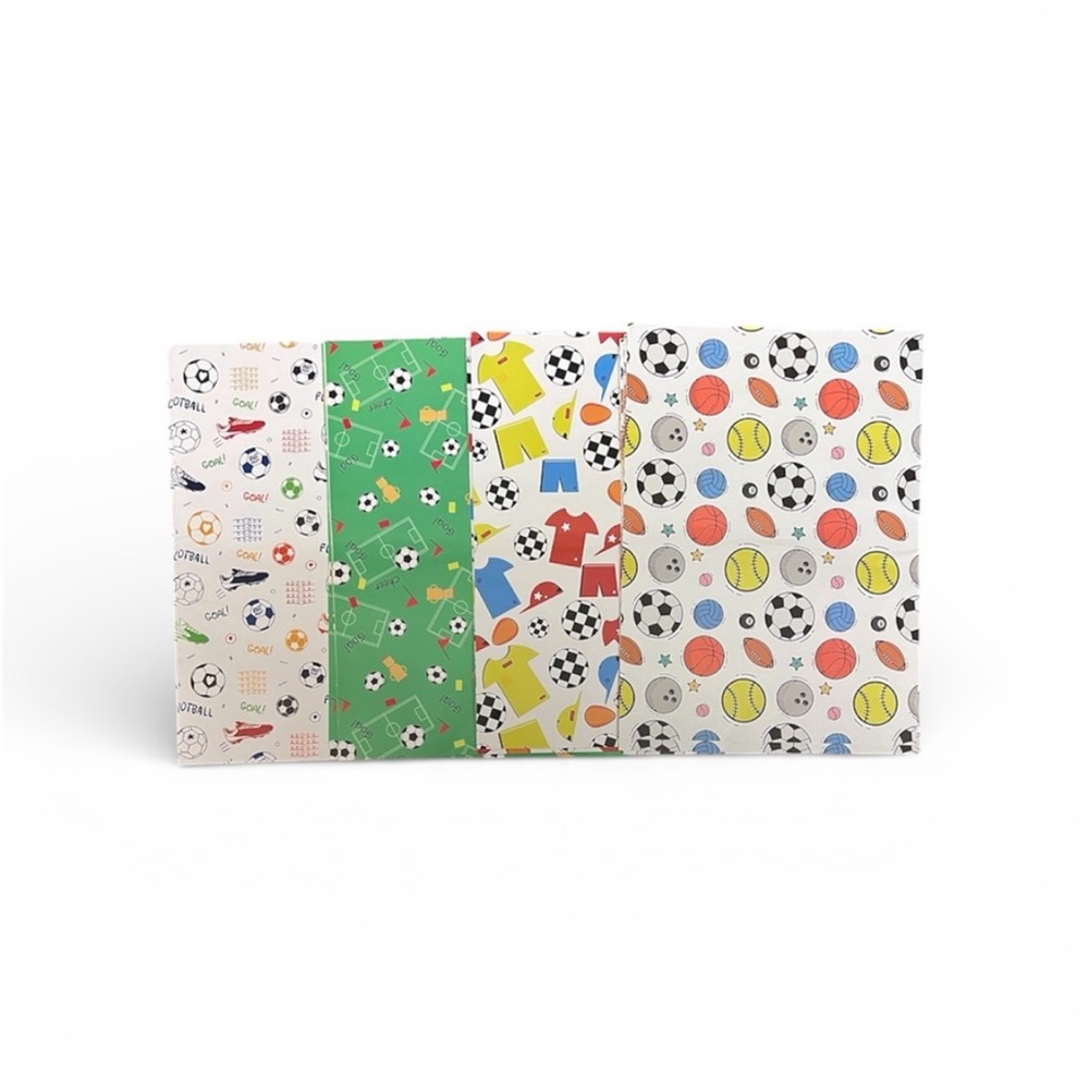 Colorful Sports-Themed Wrapping Paper Set of 12 NWT